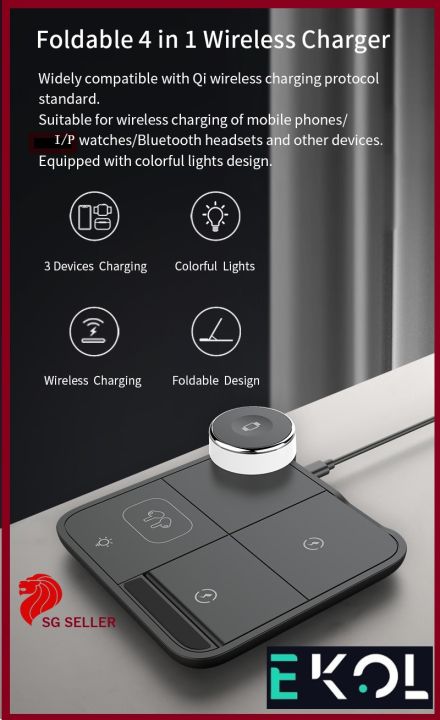 EKOL 4 in 1 Foldable 15W Wireless Charger